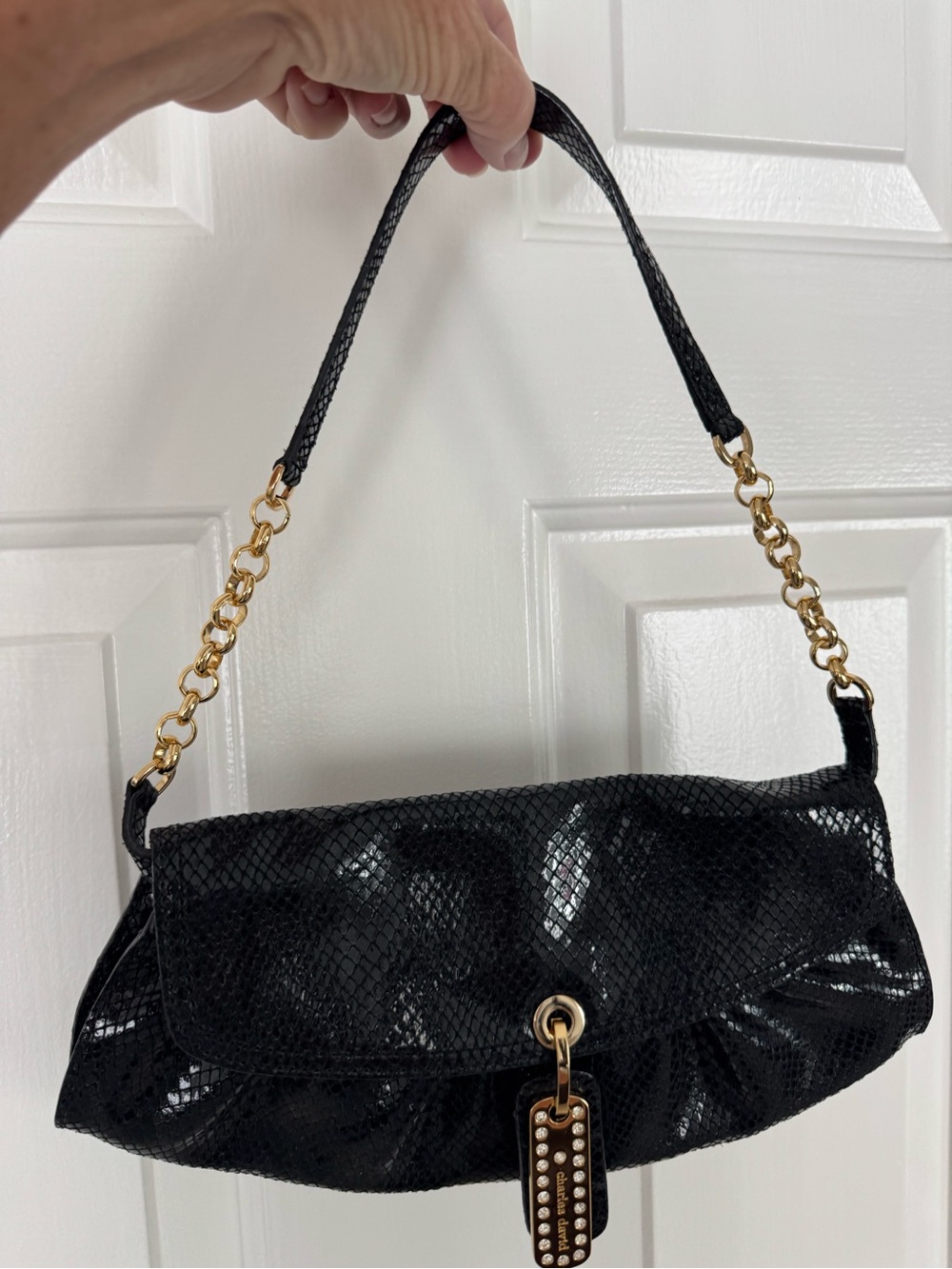 Black Leather Chain Strap Evening Purse